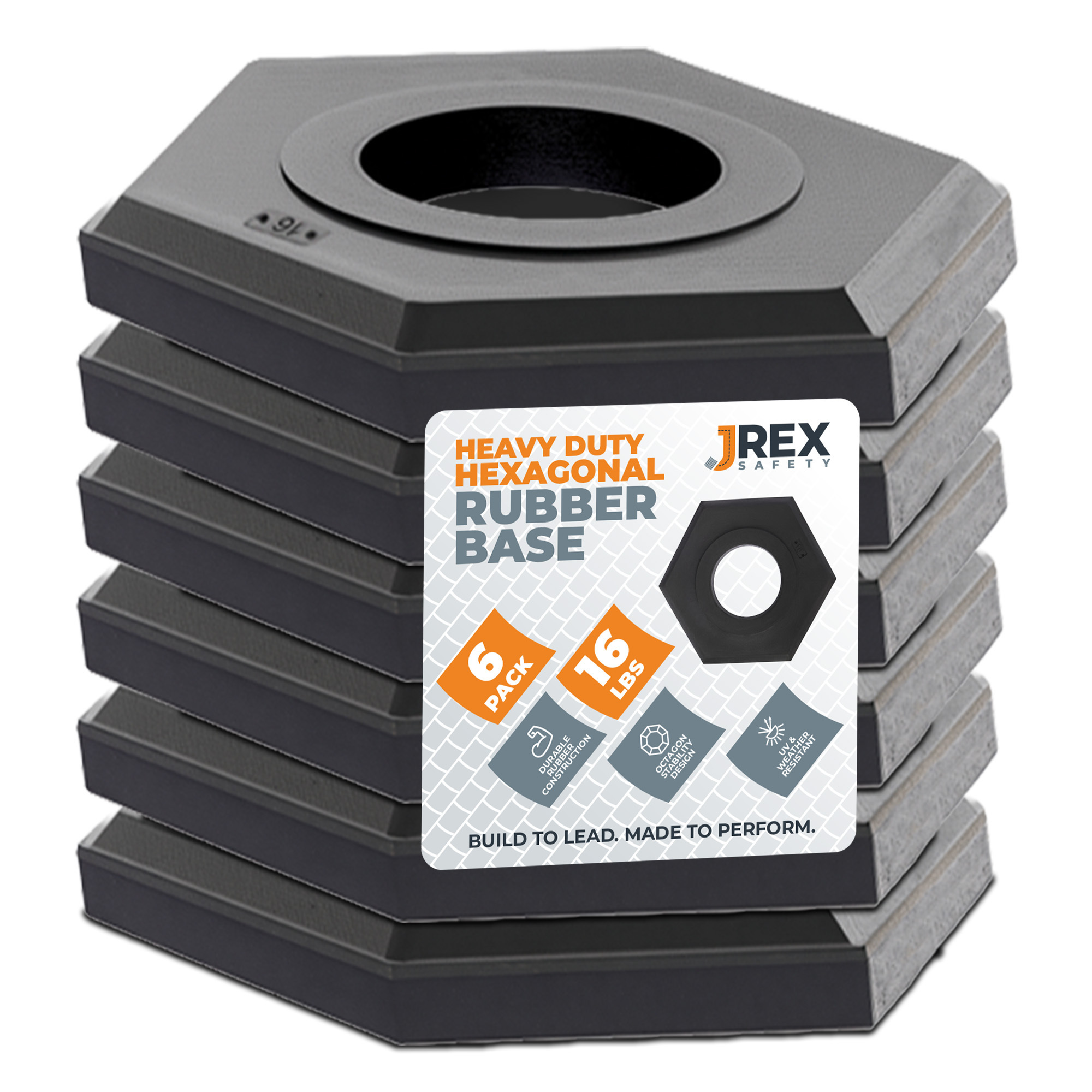 16 lb Hexagonal Rubber Base for Channelizer Cones - 6 Pack